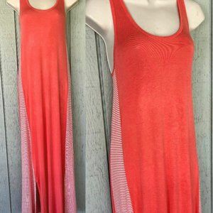 YALA Melon Orange striped maxi dress made from 95% viscose from Bamboo sz small